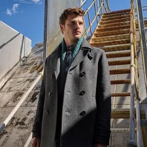 Ted Baker Men’s Wool Double Breasted Peacoat Winter Jacket Grey Buckle Size XL